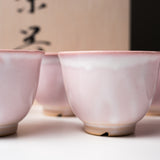 Tenryu Kiln Hagi Ware Tea Set with Wooden Box - Milky Pink / 天龍窯 茶器揃え