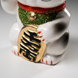 Tokoname Ware Lucky Cat Ornament - Right Hand - 13 cm / 常滑焼き 招き猫