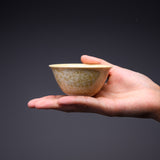 Touan Kiln Flower Crystalline Glaze Sake Cup - Golden Yellow / 京・清水焼 花結晶釉 盃