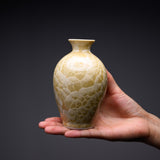 Touan Kiln Flower Crystalline Glaze Sake Jug - Golden Yellow / 京・清水焼 花結晶釉 徳利