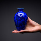 Touan Kiln Flower Crystalline Glaze Sake Jug - Navy Blue / 京・清水焼 花結晶釉 徳利