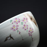 Kyo Kiyomizu Ware Matcha Bowl - Sakura with Sparrow / 京・清水焼 抹茶碗
