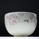 Kyo Kiyomizu Ware Matcha Bowl - Sakura with Sparrow / 京・清水焼 抹茶碗