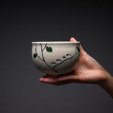 Kyo Kiyomizu Ware Matcha Bowl - Sparrow on a Branch / 京・清水焼 抹茶碗