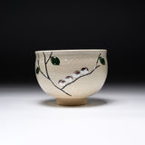 Kyo Kiyomizu Ware Matcha Bowl - Sparrow on a Branch / 京・清水焼 抹茶碗