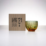 Yamada Glass - Crystal Glass Sake Cup - Sazanami / 漣 - Amber Green