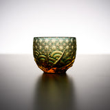 Yamada Glass - Crystal Glass Sake Cup - Sazanami / 漣 - Amber Green