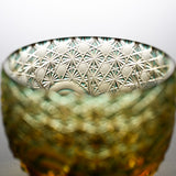Yamada Glass - Crystal Glass Sake Cup - Sazanami / 漣 - Amber Green