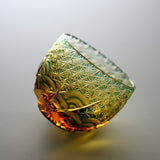 Yamada Glass - Crystal Glass Sake Cup - Sazanami / 漣 - Amber Green