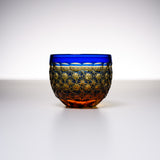 Yamada Glass - Crystal Glass Sake Cup - 縁繋ぎ - Asanoha - Amber Blue