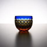Yamada Glass - Crystal Glass Sake Cup - 縁繋ぎ - Asanoha - Amber Blue