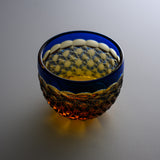 Yamada Glass - Crystal Glass Sake Cup - 縁繋ぎ - Asanoha - Amber Blue