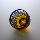 Yamada Glass - Crystal Glass Sake Cup - 縁繋ぎ - Asanoha - Amber Blue