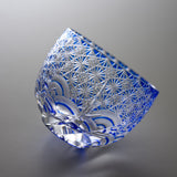 Yamada Glass - Crystal Glass Sake Cup - Sazanami / 漣 - Blue