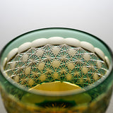 Yamada Glass - Crystal Glass Sake Cup - 縁繋ぎ - Asanoha - Amber Green