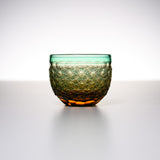 Yamada Glass - Crystal Glass Sake Cup - 縁繋ぎ - Asanoha - Amber Green