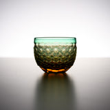 Yamada Glass - Crystal Glass Sake Cup - 縁繋ぎ - Asanoha - Amber Green