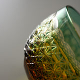 Yamada Glass - Crystal Glass Sake Cup - 縁繋ぎ - Asanoha - Amber Green