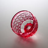 Yamada Glass - Crystal Glass Sake Cup - 縁繋ぎ - Asanoha - Red
