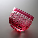 Yamada Glass - Crystal Glass Sake Cup - 縁繋ぎ - Asanoha - Red