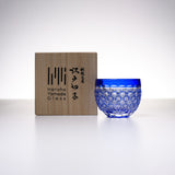 Yamada Glass - Crystal Glass Sake Cup - 縁繋ぎ - Asanoha - Blue