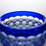 Yamada Glass - Crystal Glass Sake Cup - 縁繋ぎ - Asanoha - Blue