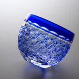 Yamada Glass - Crystal Glass Sake Cup - 縁繋ぎ - Asanoha - Blue