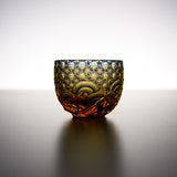 Yamada Glass - Crystal Glass Sake Cup - Sazanami / 漣 - Amber Blue