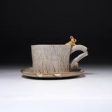 Yamano Usagi Handmade Rabbit White Cup and Saucer - Yellow Bunny / 山野うさぎ カップソーサー