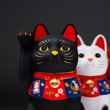 Seto ware Lucky Ornament - Beckoning Cat - Large Black / 縁起玩具