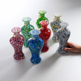 Tsugaru Vidro Free-blown Flower Vase - Crimson Autumn Mountains of Kuroishi / 黒石の紅葉山