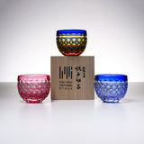Yamada Glass - Crystal Glass Sake Cup - 縁繋ぎ - Asanoha - Amber Blue