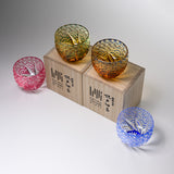 Yamada Glass - Crystal Glass Sake Cup - Sazanami / 漣 - Amber Green