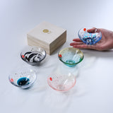 Kinsai Glass Sake Cup with Wooden Box - Begging of Summer / 金彩盃 初夏