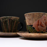 Hiroyuki Onuki - Engraving Flower Series - Cup and Saucer - Bamboo / 大貫博之 竹