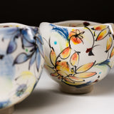 Kokuzou Kiln Kutani Tea Cup "Dancing Flower" / Small Matcha Bowl - Blue / 虚空蔵窯