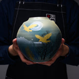 Kutani ware Round Vase - Golden Bird and Tree / 九谷焼 花瓶