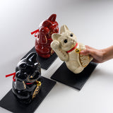 Metal Alloy Ornament with Urushi Paint - Lucky Cat - White - Large 16 cm / 銀雅堂 招き猫