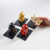 Metal Alloy Ornament with Urushi Paint - Lucky Cat - Red / 銀雅堂 招き猫
