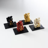 Metal Alloy Ornament with Urushi Paint - Lucky Cat - Black / 銀雅堂 招き猫