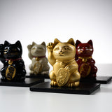 Metal Alloy Ornament with Urushi Paint - Lucky Cat - White / 銀雅堂 招き猫