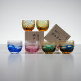 Yamada Glass - Crystal Glass Sake Cups - Wave - Amber Green