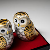 Kutani Ware Animal Ornament - Golden Pair Owl / 九谷焼 ペア梟