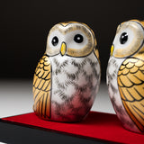 Kutani Ware Animal Ornament - Golden Pair Owl / 九谷焼 ペア梟