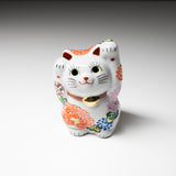 Kutani Ware Animal Ornament - White Flower Cat "Hana" / 九谷焼 招き猫