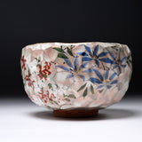 Shunzan Kiln Matcha Bowl with Wooden Box - Four Seasons / 俊山窯 抹茶碗 四季草花