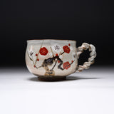 Shunzan Kiln Kyo Kiyomizu Ware Twisted Handle Mug - Plum / 俊山窯 マグカップ 梅