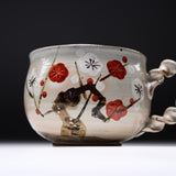 Shunzan Kiln Kyo Kiyomizu Ware Twisted Handle Mug - Plum / 俊山窯 マグカップ 梅