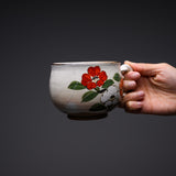 Shunzan Kiln Kyo Kiyomizu Ware Twisted Handle Mug - Camellia / 俊山窯 マグカップ 椿