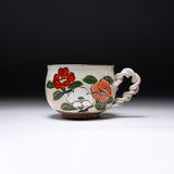 Shunzan Kiln Kyo Kiyomizu Ware Twisted Handle Mug - Camellia / 俊山窯 マグカップ 椿